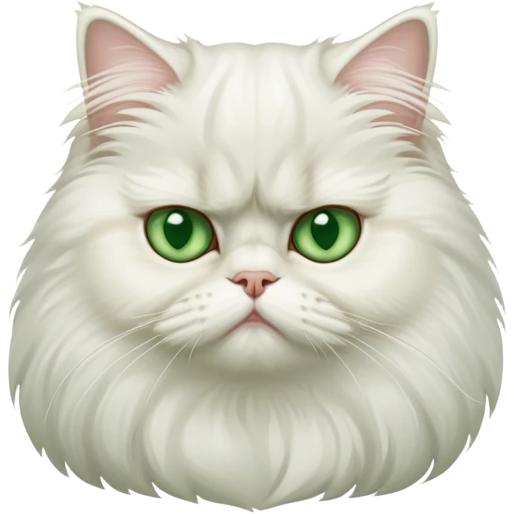 White grumpy persian cat with green eyes emoji