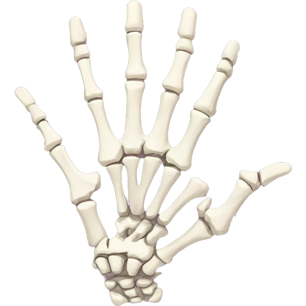 Pretty skeleton hand 5 fingers with pink nails manicure girly design but stylish minimalistic emoji
