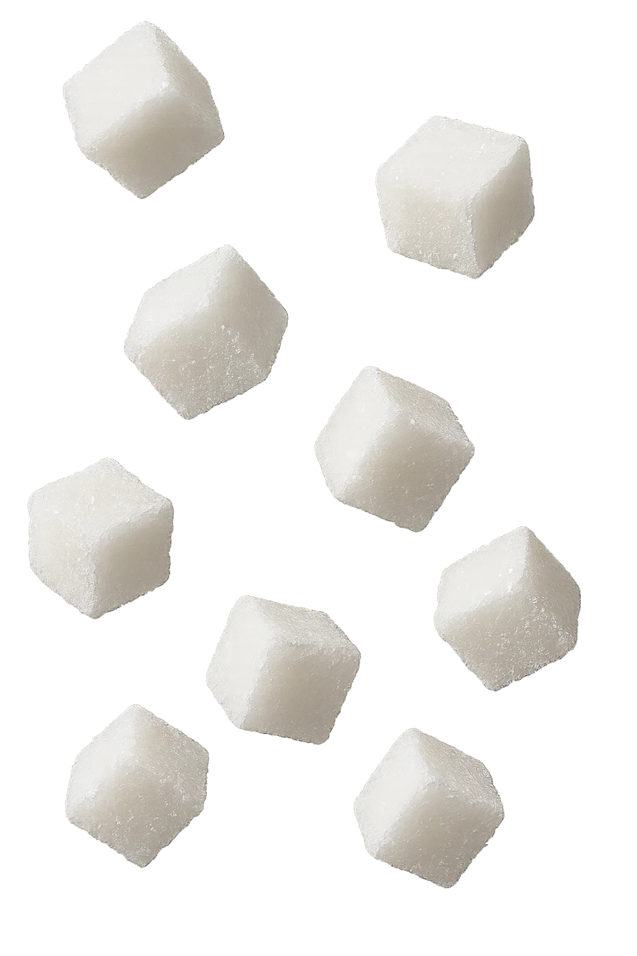emoji stile iphone di zollette di zucchero che fluttuano in aria, iperrealistico 4k, isolato su sfondo bianco emoji