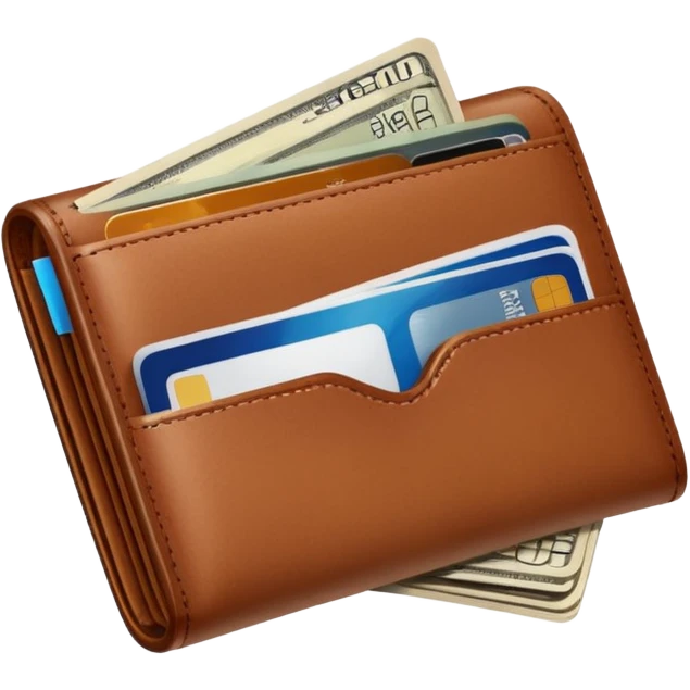 portefeuille marron avec pleins de billet et carte bancaire emoji