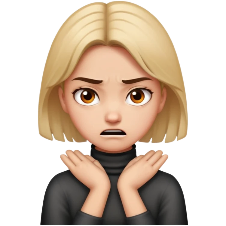 A girl with hands crossed on neck mad emoji