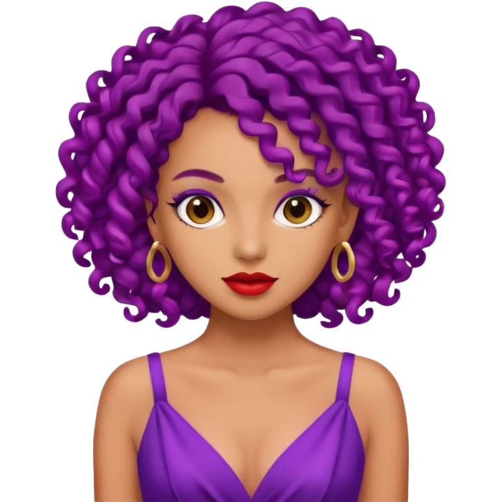 Fashion Model with Purple Curls, red dress emoji