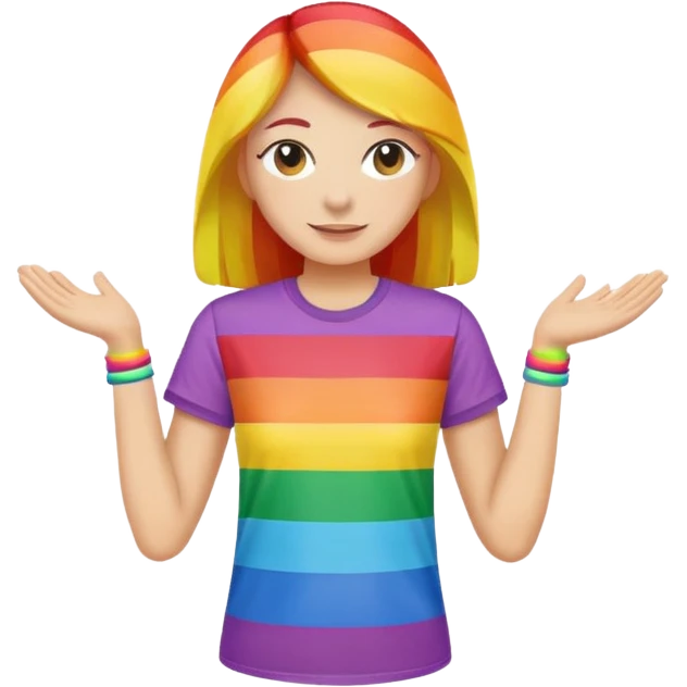 woman with rainbow colored t shirt emoji