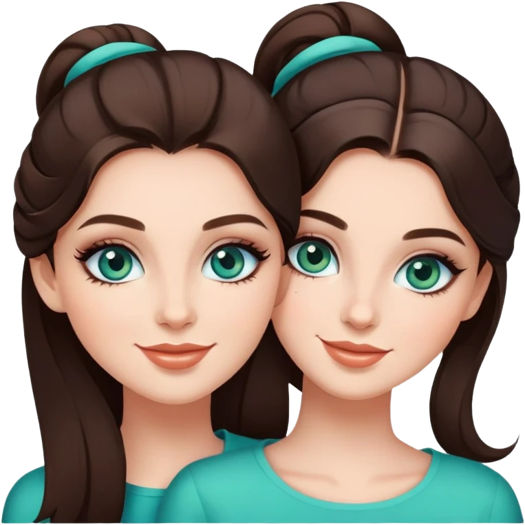 Happy sisters, brunettes, bluegreen eyes, makeup, stylish emoji