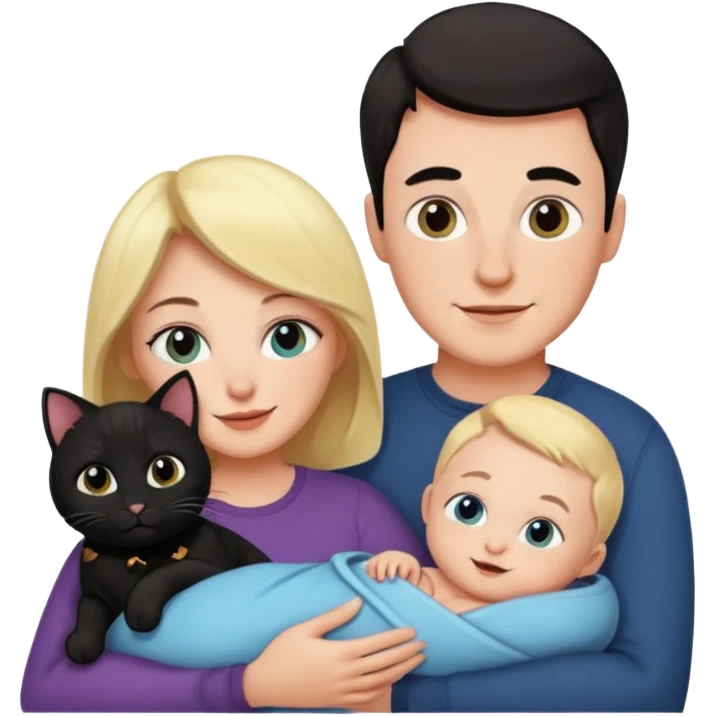 1 mom, 1 dad, 1 baby and 1 black cat emoji
