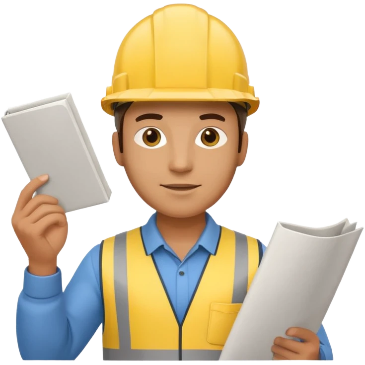 Male engineer with yellow helmet and blueprint emoji
