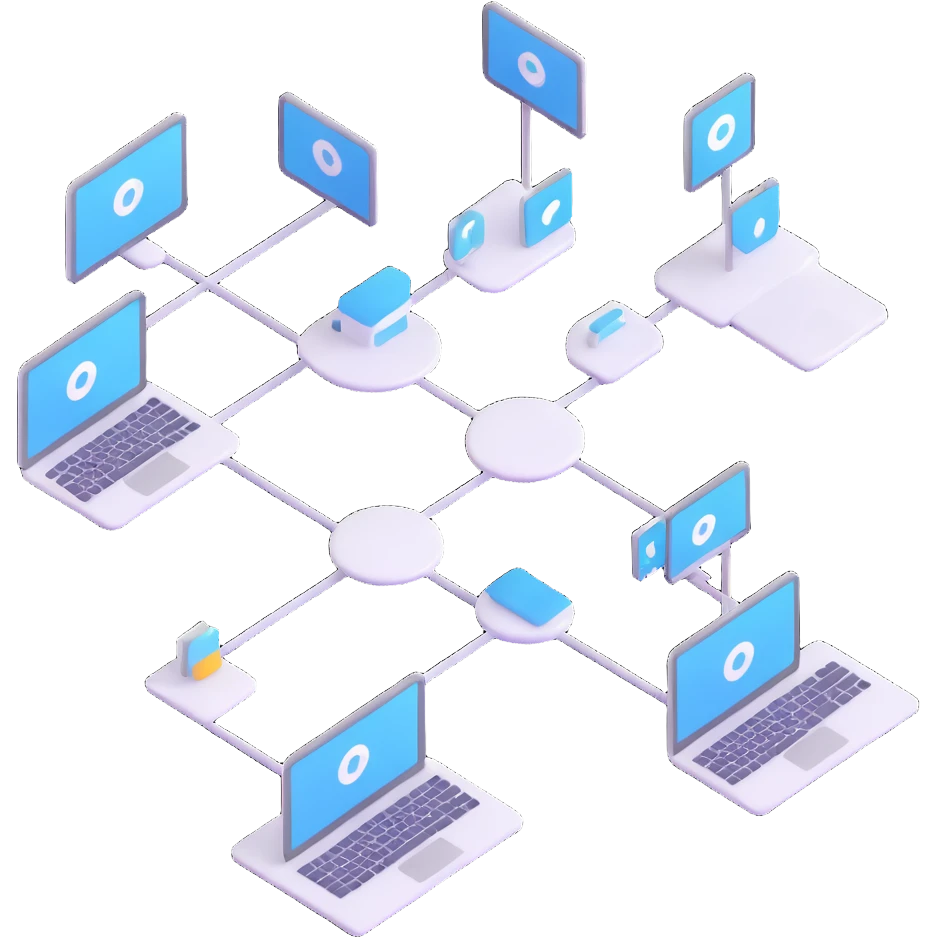 Desktop application architecture diagram with modules and connections emoji