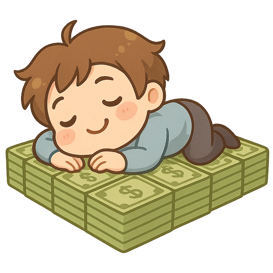 happy person napping on mattress of money emoji