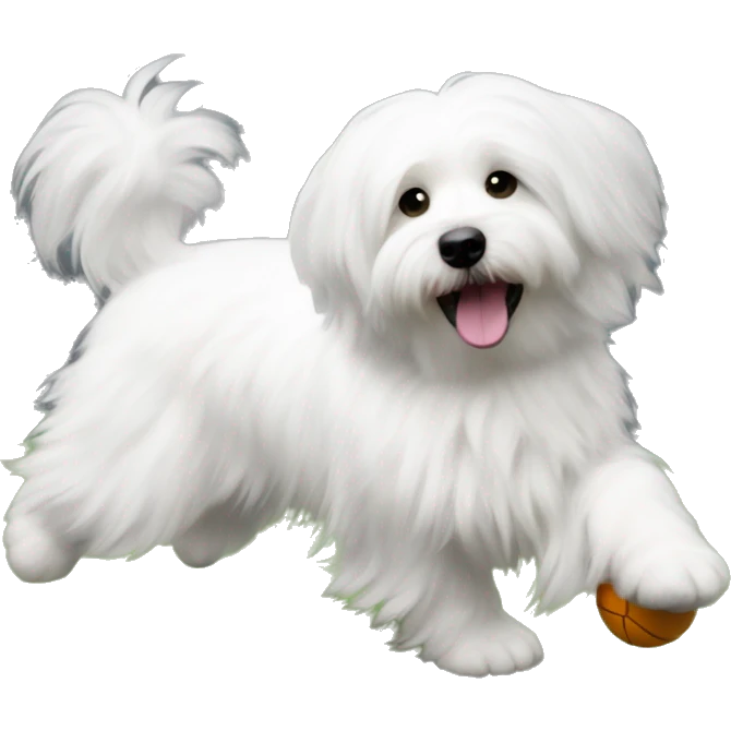 coton de tulear playing ball with grey ear emoji
