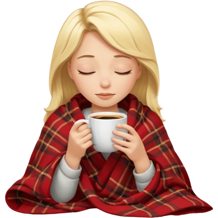 Blonde girl inside a blanket sipping coffee eyes closed emoji