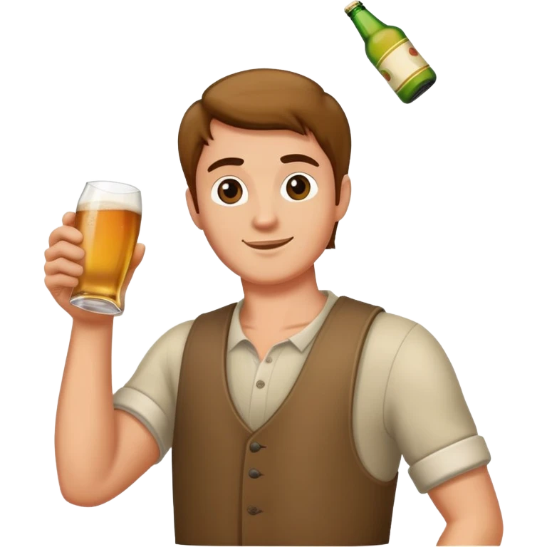 Hombre brazo derecho levantado sujetando una botella de sidra y brazo izquierdo abajo sujetando un vaso de sidra. emoji
