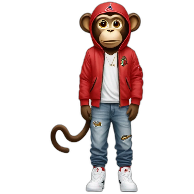 Monkey wearing Jordan 4 on its  feet with a bunch of Nike clothes emoji