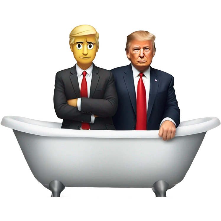 President Donald Trump wearing a suit and red tie in the bath tub with Raymond Falack  emoji