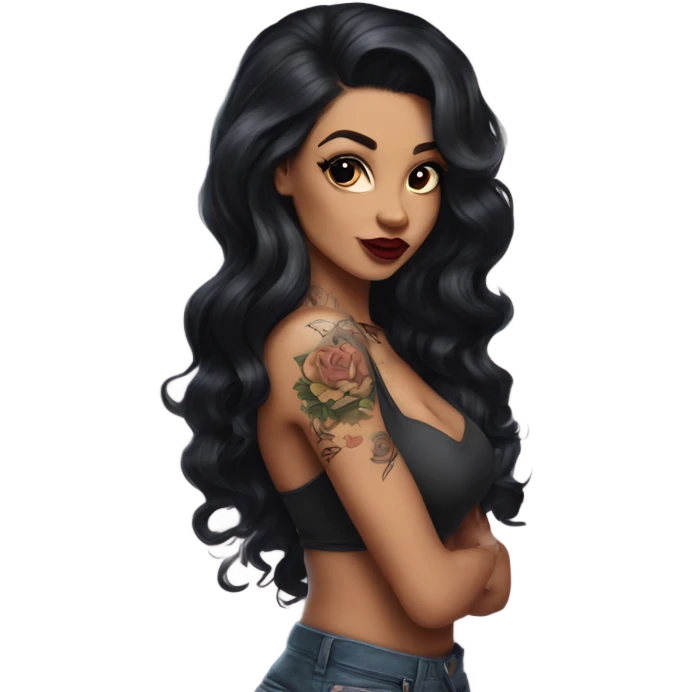 Pinup long dark hair and tattoos light skin emoji