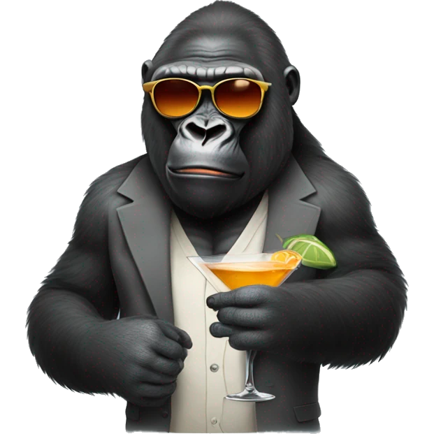 a gorilla wearing sunglasses holding a martini emoji