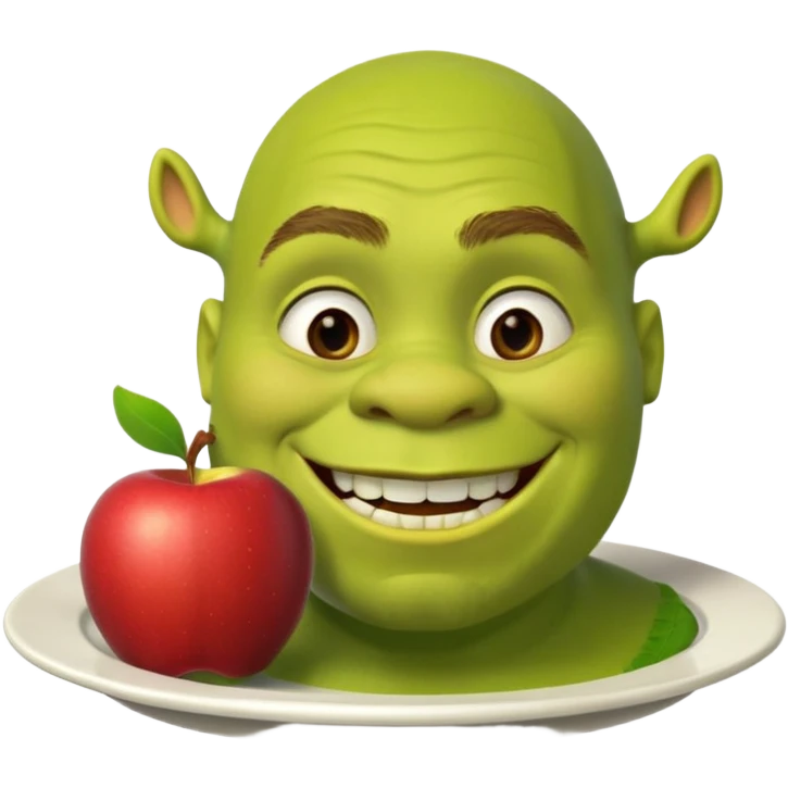 shrek on a plate with an apple in his mouth emoji