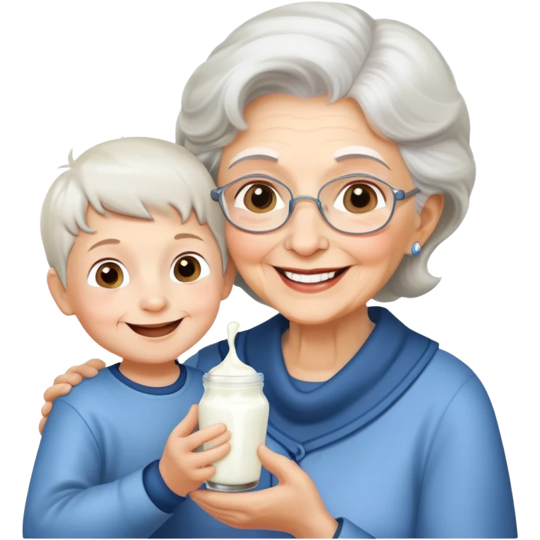 grandmother offering yogurt to grandson emoji