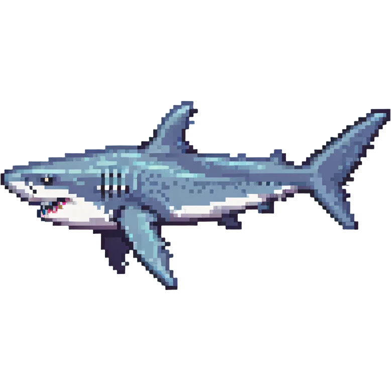 shark with Air Jordans on all fins, pixel art style, simple background emoji