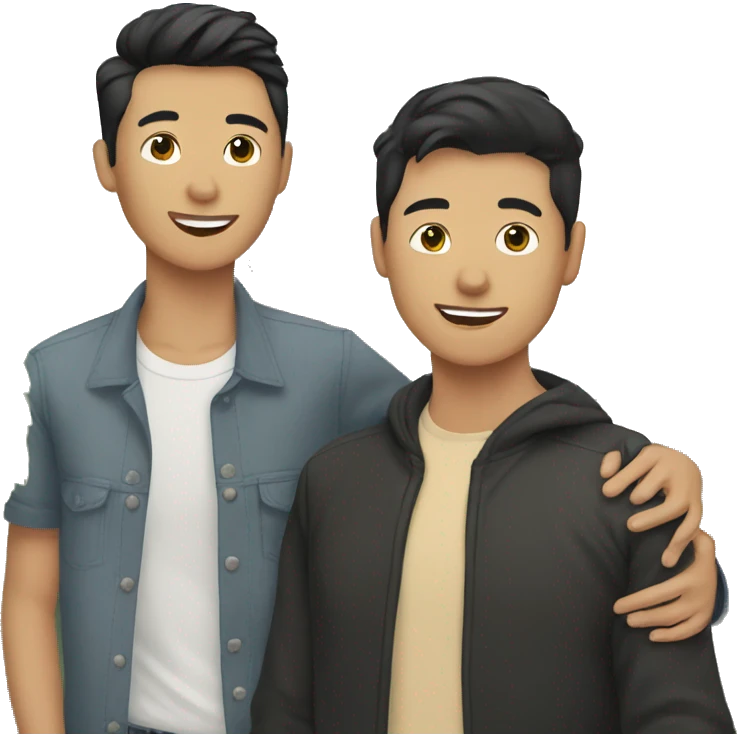 Asian gay couple with black cat emoji