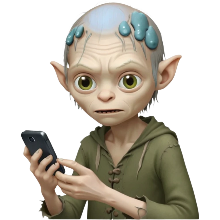 gollum typing a cellphone in a WhatsApp emoji