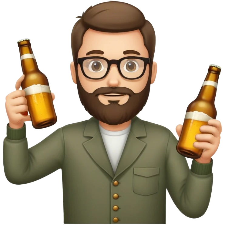 Guy with glasses and a beard holding beer bottles emoji