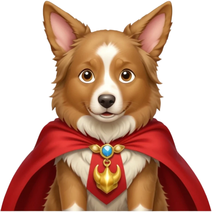 A autralian sheperd with a unicorn and a cape emoji