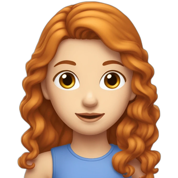 Une Fille rousse cheveux longs et aux yeux bleus , les cheveux detaché ondulé emoji