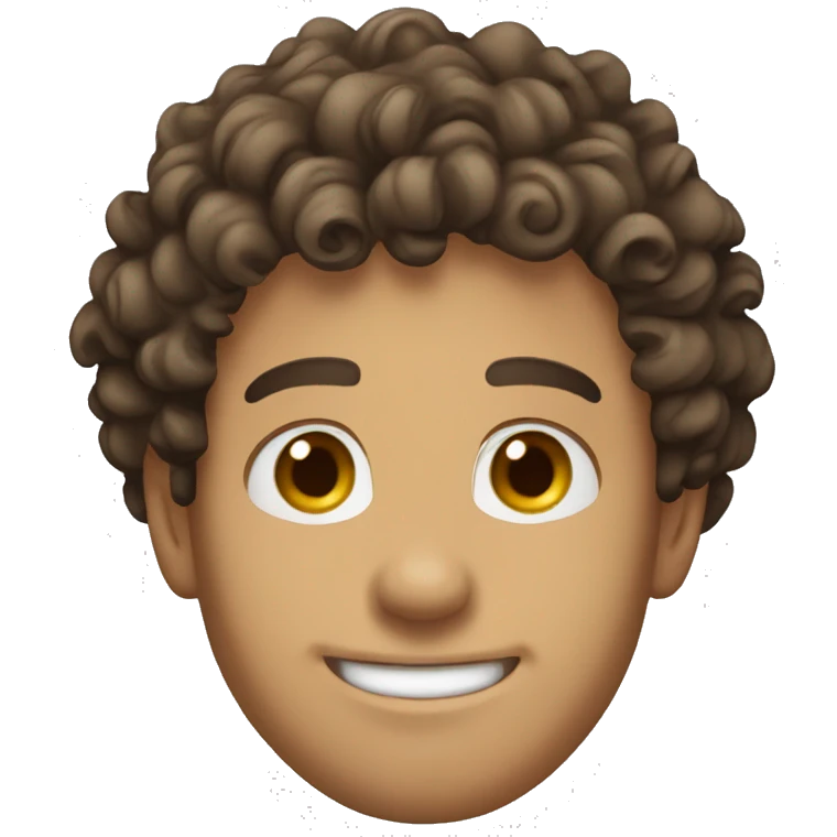 30 years old caucasian men, curly short hair, brown eyes, not shaved smiling emoji