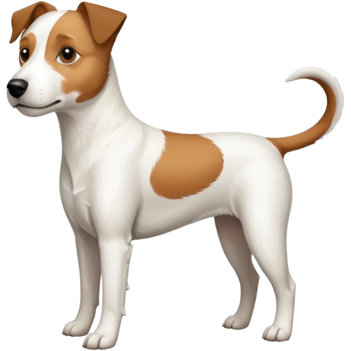 a full body large white parson russell terrier looking dog the size of a kelpie with light brown ears and a light brown patch on one eye and a large snout emoji