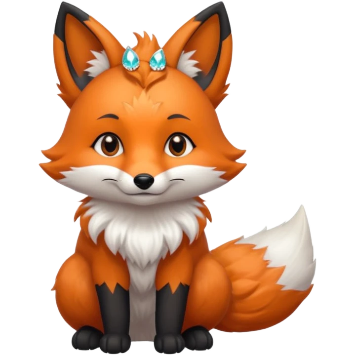 Floofy the Creampuff fox blackish gray fur color chubby Black paws orange color 3 tailsCrystals on the head, tails and Back emoji