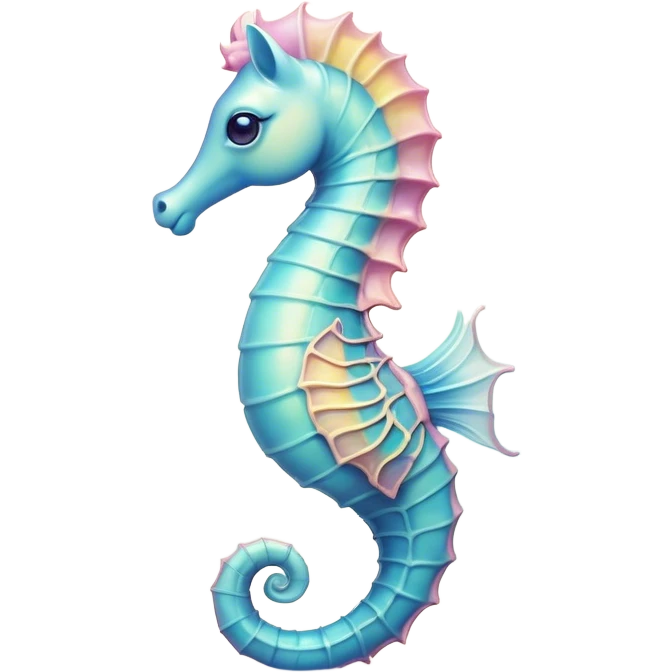 Cinematic Noble Sea Horse Portrait Emoji, Poised and enchanting, with a delicate, slender body in soft pastel hues, a gracefully curled tail and large, expressive eyes radiating gentle wonder, Simplified yet charmingly cute features, highly detailed, glowing with a soft, magical aquatic luminescence, high shine, intelligent and endearing, stylized with an air of whimsical marine grace, focused and poised, soft glowing outline, capturing the essence of a watchful and confident seahorse that appears ready to drift out of the screen with delightful charm! emoji