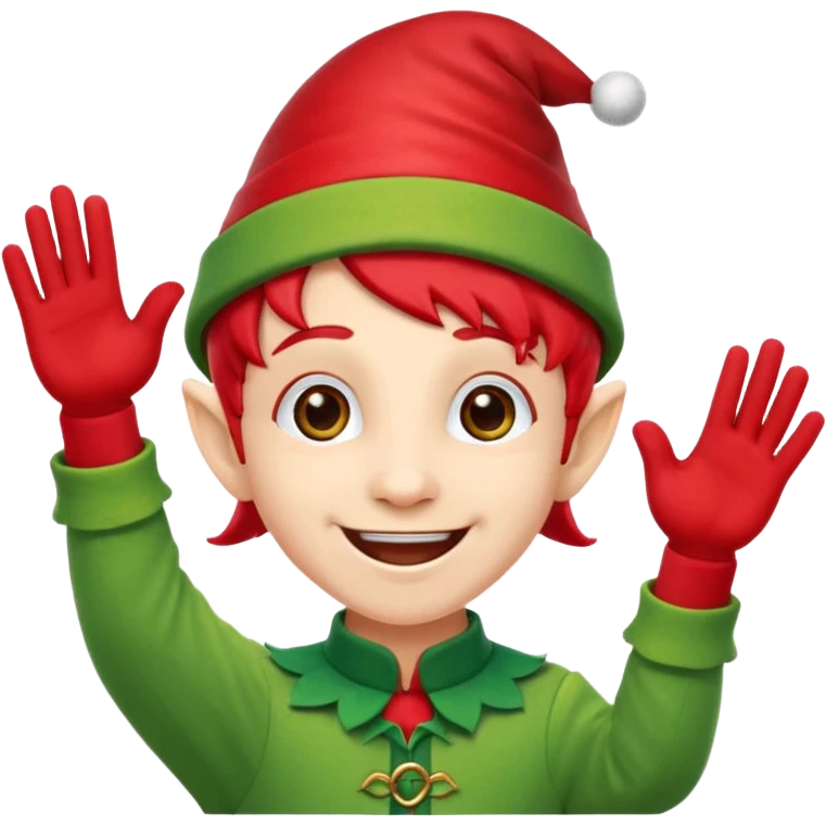 DUENDE NAVIDEÑO SONRIENDO CON MANOS ARRIBA ANIMANDO emoji