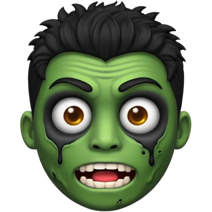 Quero um emoji de zumbi masculino, com cabelo preto, estilo desenho 3D como emoji, na mesma pose com as mãos levantadas para frente, expressão de zumbi com boca aberta e olhos meio caídos, pele verde acinzentada e roupa rasgada emoji