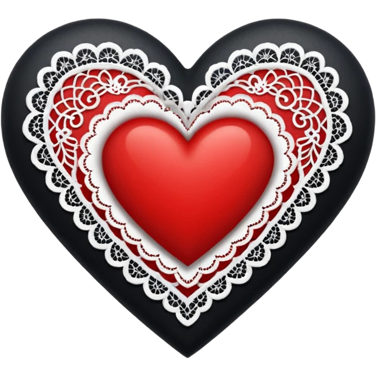 black heart with red center and white lace emoji