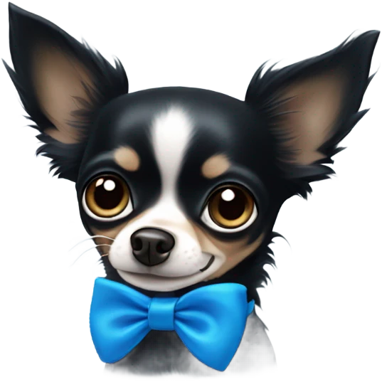 All black long hair chihuahua with blue eyes with a blue bow collar emoji