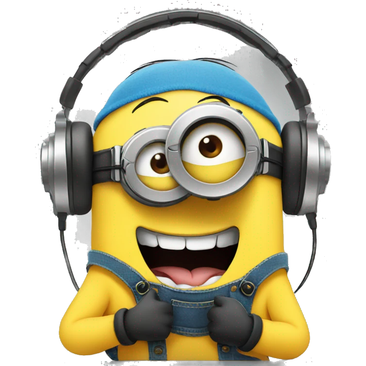 minions wearing headphone partying and smiling emoji