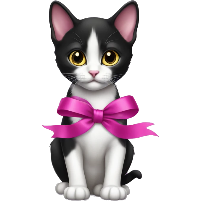 Full body Tuxedo kitten with a magenta ribbon Hazel eyes emoji