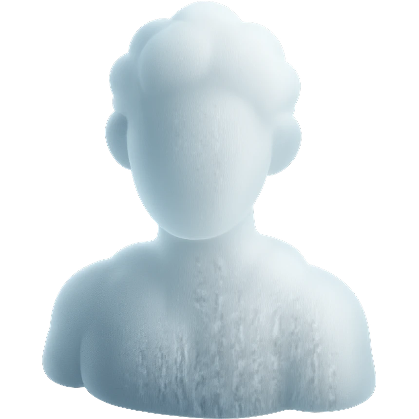 person made entirely of white fluffy clouds, shoulder up, front view, matte glass style emoji