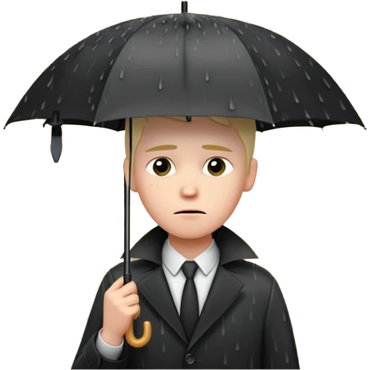 Sad Guy standing against wall holding umbrella  in pouring rain  emoji