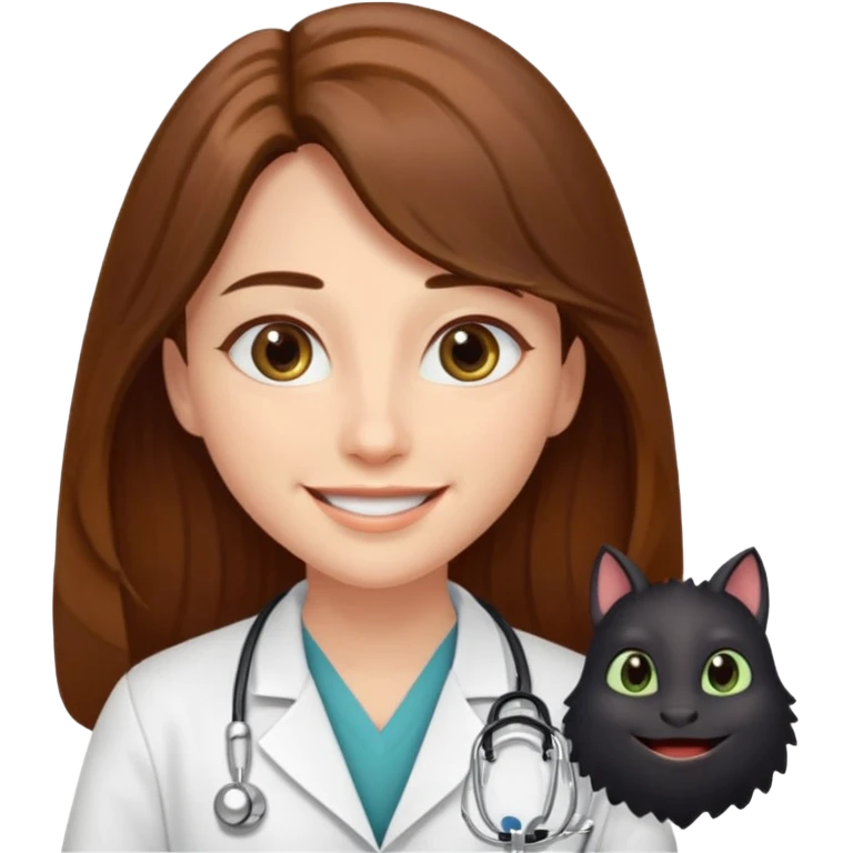 
A doctor with long brown hair, almond-shaped eyes, and a toothless smile. emoji