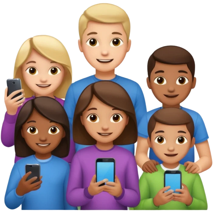 grupo de niños de 12 años con mobiles emoji