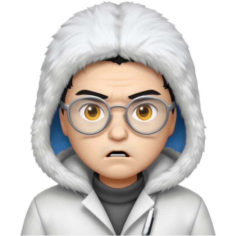 eskimo glasses, white coat, angry, grey face emoji