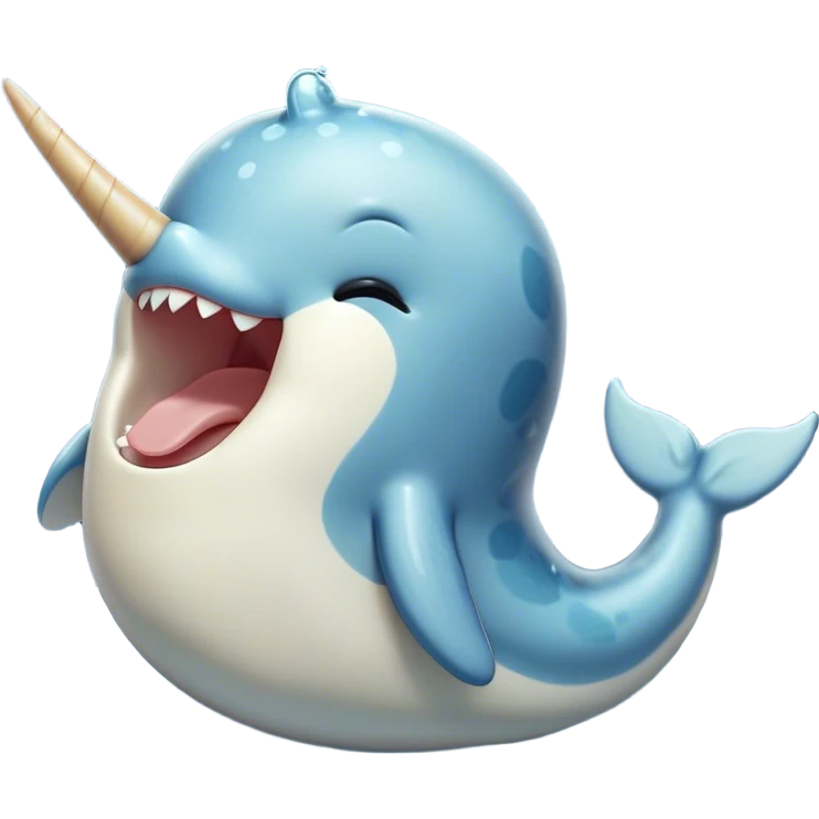 Cinematic Cute Yawning Narwhal Portrait Emoji, Head tilted slightly with a dramatic, wide-open yawn, showcasing a streamlined, mottled body with a gracefully curled ivory tusk and sleepy, half-closed eyes, Simplified yet irresistibly adorable features, highly detailed, glowing with a soft, cozy arctic glow, high shine, relaxed yet expressive, stylized with a hint of whimsical marine ease, soft glowing outline, capturing the essence of a drowsy yet affectionate narwhal that appears ready to stretch out for a nap! emoji