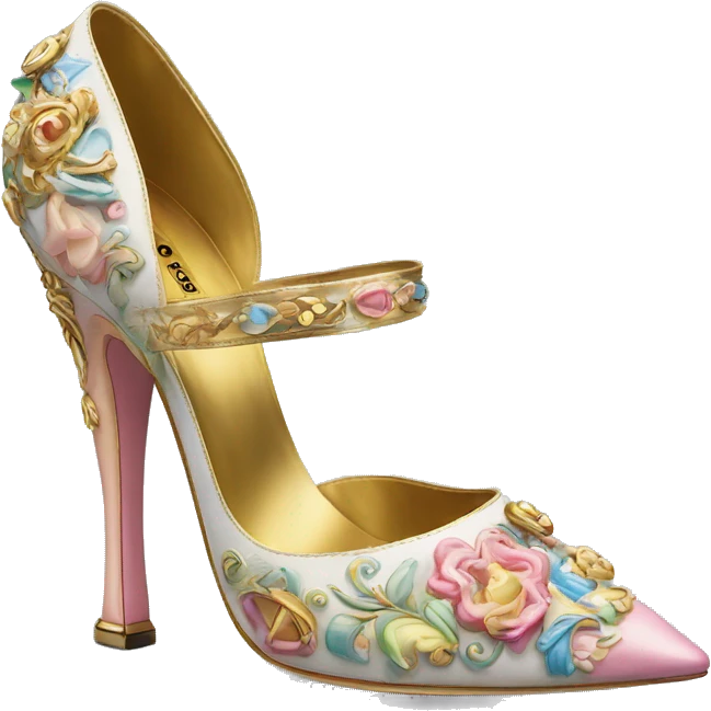 Dolce and Gabbana high heels with colourful pastel ornament and golden detais  emoji