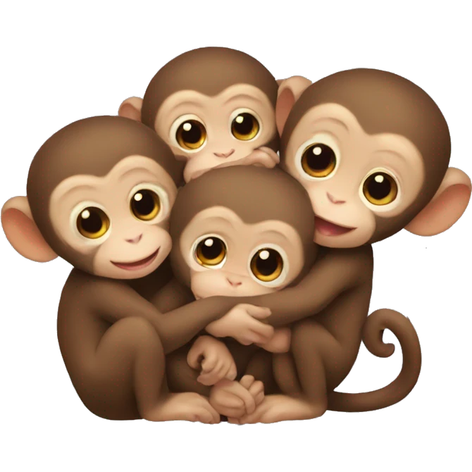 three baby monkeys hugging  emoji
