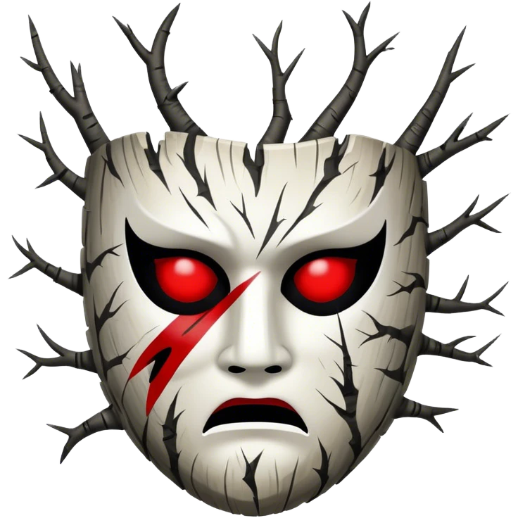 birch tree mask in expressing anger, white, black and red palette, the texture has black marks emoji