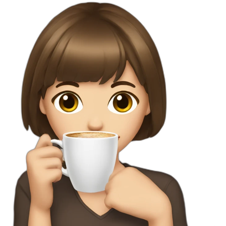karin brown hair with bangs drinking koffee emoji