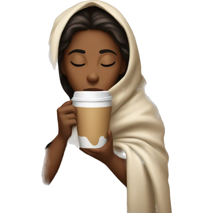 girl inside a blanket sipping coffee eyes closed emoji