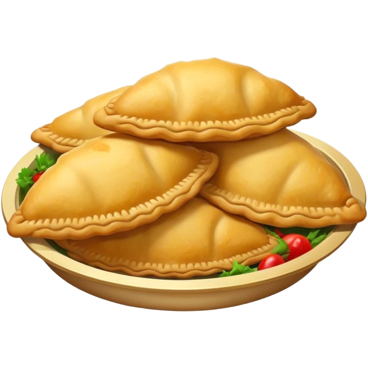 Empanadas Cinematic Realistic Empanadas Dish Emoji, depicted as crispy, golden empanadas made with cornmeal and filled with savory ingredients, rendered with rich textures and vibrant, appetizing lighting. emoji