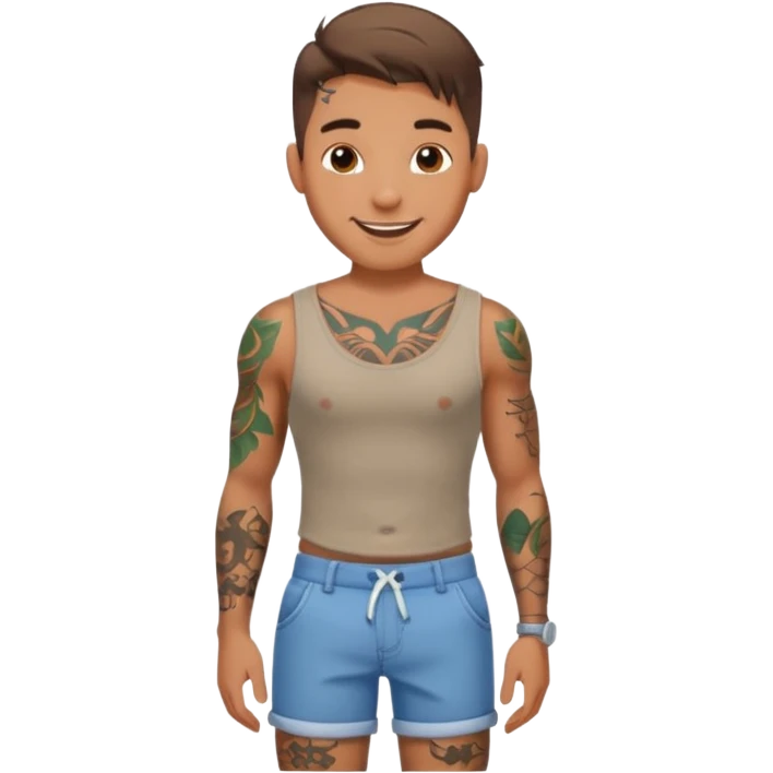 A man in tattoos handsome with flirty smile till legs  emoji